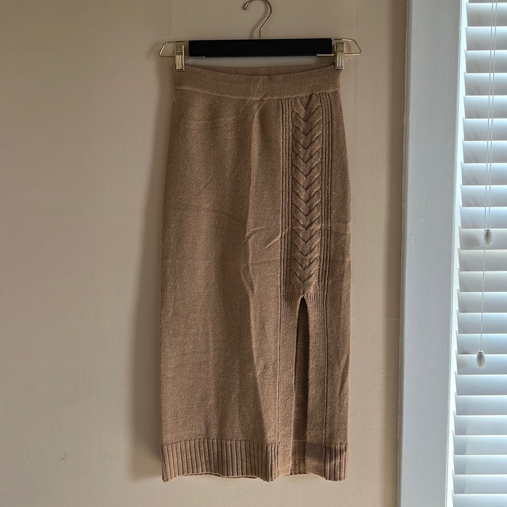 NWOT Intermix Cashmere Wool Midi Skirt - Beige Tan